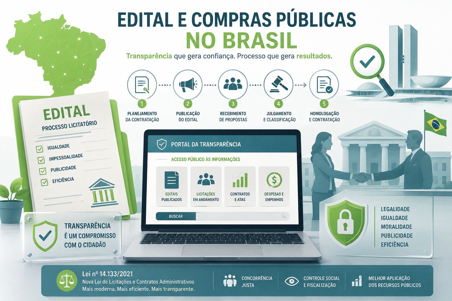Representação de edital e compras públicas no Brasil, com foco em transparência e processo licitatório.